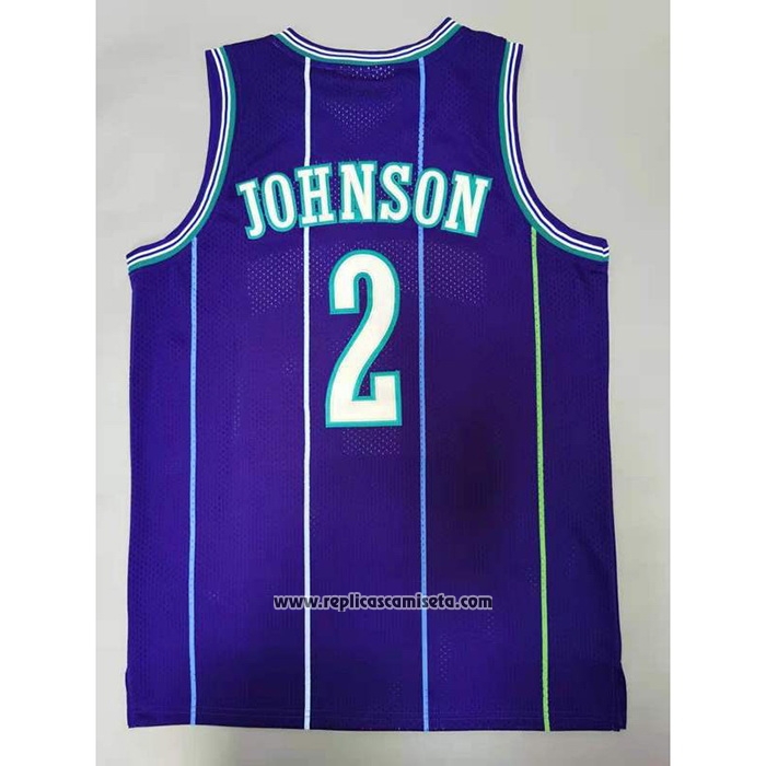 Camiseta Charlotte Hornets Larry Johnson #2 Mitchell & Ness 1994-95 Violeta